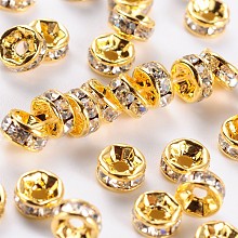 Honeyhandy Brass Rhinestone Spacer Beads, Grade AAA, Straight Flange, Nickel Free, Golden Metal Color, Rondelle, Crystal, 5x2.5mm, Hole: 1mm