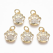 Honeyhandy Brass Micro Pave Clear Cubic Zirconia Charms, with Jump Rings, Nickel Free, Dog Paw Prints, Real 18K Gold Plated, 11.5x10.5x2.5mm, Jump Ring: 4.5x0.7, Inner Diameter: 3mm