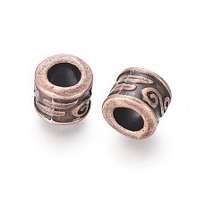 Honeyhandy Large Hole Beads, Tibetan Style European Beads, Lead Free & Cadmium Free & Nickel Free, Red Copper, Column, 8.5x7mm, Hole: 5mm