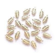 Honeyhandy 304 Stainless Steel Charms, Leaf, Real 18K Gold Plated, 11.5x5.5x0.8mm, Hole: 0.8mm