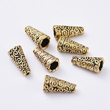 Honeyhandy Tibetan Style Alloy Bead Cap, Cone, Apetalous, Nickel Free, Antique Golden, 18x9mm, Hole: 1.6mm, Inner Diameter: 5mm