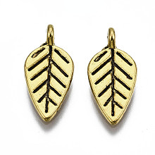 Honeyhandy Tibetan Style Alloy Pendants, Cadmium Free & Nickel Free & Lead Free, Leaf, Antique Golden, 19x9x1mm, Hole: 2mm