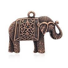 Honeyhandy Tibetan Style Alloy Pendants, Cadmium Free & Nickel Free & Lead Free, Elephant, Red Copper, 48x38x5.5mm, Hole: 4mm