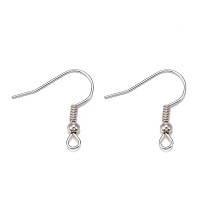 Honeyhandy Iron Earring Hooks, with Horizontal Loop, Dangle Earring Findings, Nickel Free, Platinum, 17~19x18mm, Hole: 2mm, Pin: 0.6mm