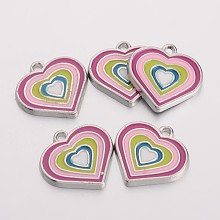 Honeyhandy Alloy Enamel Pendants, Heart, Platinum, Colorful, Lead Free & Cadmium Free & Nickel Free, about 18mm long,17.5mm wide,1.5mm thick,hole:2mm