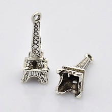 Honeyhandy Antique Silver Tone Tibetan Style Eiffel Tower Charm Pendants for Bracelet Making, Lead Free and Cadmium Free and Nickel Free, 24x8x7mm, Hole: 1.5mm