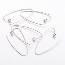 Honeyhandy Brass Earring Hooks, Platinum Color, Nickel Free, about 15mm wide, 39mm long, 0.8mm thick