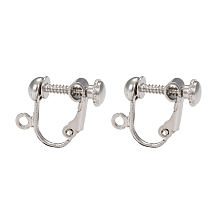 Honeyhandy Brass Clip-on Earring Findingsfor non-pierced Ears, with Loop, Platinum Color, Nickel Free, about 13.5mm wide, 17mm long, 5mm thick, Hole: about 1.2mm