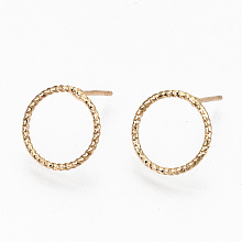 Honeyhandy Brass Stud Earrings, Nickel Free, Textured Ring, Real 18K Gold Plated, 12mm, Pin: 0.7mm