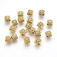 Honeyhandy Tibetan Style Alloy Beads, Antique Golden Color, Lead Free & Nickel Free & Cadmium Free, Square, Size: about 6mm long, 6.5mm wide, 3mm thick, hole: 1mm