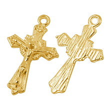 Honeyhandy Tibetan Style Alloy Pendants, for Easter, Crucifix Cross, Antique Golden, Cadmium Free & Nickel Free & Lead Free, 23.5x15x3mm, Hole: 1.5mm