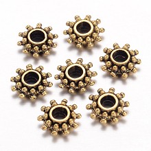 Honeyhandy Tibetan Style Alloy Spacer Beads, Flower, Antique Golden, Lead Free & Cadmium Free & Nickel Free, 9x3mm, Hole: 2.5mm