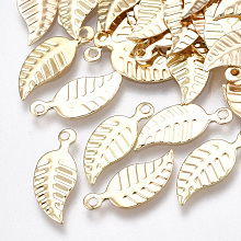 Honeyhandy Iron Charms, Nickel Free, Leaf, Light Gold, 14x6x0.5mm, Hole: 1mm