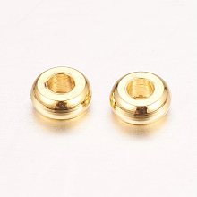 Honeyhandy Real 18K Gold Plated Brass Spacer Beads, Nickel Free, Flat Round, 4x1.5mm, Hole: 1.5mm