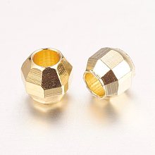 Honeyhandy Real 18K Gold Plated Brass Spacer Beads, Nickel Free, Faceted Round, Golden, 3.5x3x3mm, Hole: 1.8mm