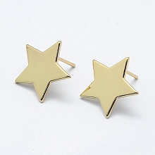 Honeyhandy Brass Stud Earring Findings, with Loop and Flat Plate, Long-Lasting Plated, Real 18K Gold Plated, Nickel Free, Star, 16.5x17x1mm, Hole: 1mm, Pin: 1mm