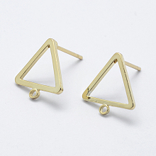 Honeyhandy Brass Stud Earring Findings, with Loop, Long-Lasting Plated, Real 18K Gold Plated, Nickel Free, Triangle, 12.5x12x1mm, Hole: 1mm, Pin: 0.8mm