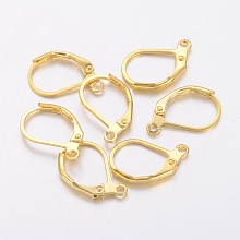 Honeyhandy Brass Leverback Earring Findings, Earring Components for Jewelry Making, with Loop, Nickel Free, Golden, 15x10mm, Hole: 1mm