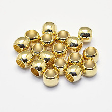 Honeyhandy Long-Lasting Plated Brass European Beads, Real 18K Gold Plated, Nickel Free, Barrel, Large Hole Beads, 6x5mm, Hole: 4mm