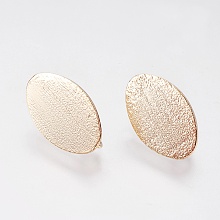 Honeyhandy Long-Lasting Plated Brass Stud Earring Findings, Nickel Free, Oval, Real 18K Gold Plated, 18x11x0.8mm, Hole: 3mm, Pin: 0.8mm