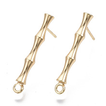 Honeyhandy Brass Stud Earring Findings, with 925 Sterling Silver Pins and Loop, Nickel Free, Bamboo, Real 18K Gold Plated, 23x3mm, Hole: 1.4mm, Pin: 1mm