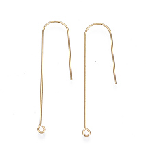 Honeyhandy Brass Earring Hooks, with Horizontal Loop, Nickel Free, Real 18K Gold Plated, 45x10mm, Hole: 1.4mm, Pin: 1mm