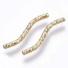 Honeyhandy Brass Tube Beads, Curved Tube, Nickel Free, Faceted, Real 18K Gold Plated, 20x3x2mm, Hole: 0.7mm