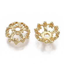 Honeyhandy Brass Fancy Bead Caps, Nickel Free, 5-Petal, Flower, Real 18K Gold Plated, 12x6mm, Hole: 2mm