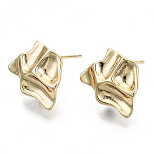 Honeyhandy Brass Stud Earring Findings, with Loop, Nickel Free, Twist, Real 18K Gold Plated, 12x15mm, Hole: 1mm, Pin: 0.7mm