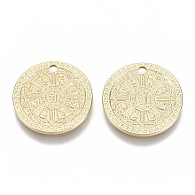 Honeyhandy Brass Pendants, Nickel Free, Buddhist, Flat Round, Real 18K Gold Plated, 17x1mm, Hole: 1.6mm