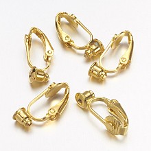 Honeyhandy Brass Clip-on Earring Converters Findings, for Non-Pierced Ears, Gold Color, Nickel Free, about 6mm wide, 19mm long, 9mm thick, hole: 1mm