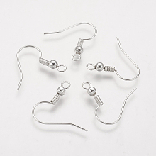 Honeyhandy Brass Earring Hooks, Ear Wire, with Horizontal Loop, Nickel Free, Silver Color Plated, 19mm, Hole: 1.5mm, Pin: 0.7mm