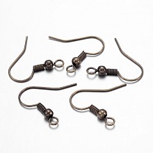 Honeyhandy Brass Antique Bronze Earring Hooks, with Bead Charms and Horizontal Loop, Nickel Free, 19mm, Hole: 1.5mm, Pin: 0.7mm