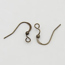 Honeyhandy Antique Bronze Brass Earring Hooks Ear Wire Hooks, with Ball and Horizontal Loop, Nickel Free, 15mm, Hole: 2mm, Pin: 0.7mm