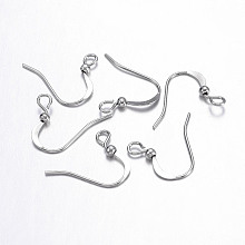 Honeyhandy Brass Platinum French Earring Hooks, Flat Earring Hooks, with Bead Charms and Horizontal Loop, Nickel Free, 15mm, Hole: 2mm, Pin: 0.7mm