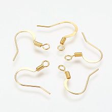 Honeyhandy Brass French Earring Hooks, with Horizontal Loop, Flat Earring Hooks, Nickel Free, Golden, 17mm, Hole: 2mm