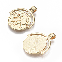 Honeyhandy Brass Pendants, Nickel Free, Flat Round with World Map, Real 18K Gold Plated, 25x22.5x4mm, Hole: 1.4mm