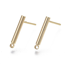 Honeyhandy Brass Stud Earring Findings, with 925 Sterling Silver Pins and Loops, Nickel Free, Bar, Real 18K Gold Plated, 15x2mm, Hole: 1mm, Pin: 0.7mm