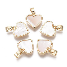 Honeyhandy Brass Charms, with Freshwater Shell, Nickel Free, Real 18k Gold Plated, Heart, Seashell Color, 12x11.5x3mm, Hole: 2x4mm