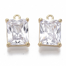 Honeyhandy Brass Cubic Zirconia Charms, Nickel Free, Rectangle, Clear, Real 18K Gold Plated, 13x9x4mm, Hole: 1.2mm