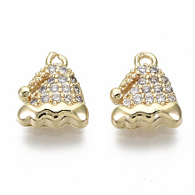 Honeyhandy Brass Micro Pave Clear Cubic Zirconia Charms, Nickel Free, Christmas Hat, Real 18K Gold Plated, 9.5x8x2.5mm, Hole: 1mm