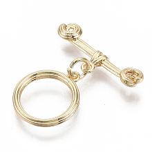 Honeyhandy Brass Toggle Clasps, Nickel Free, Ring, Real 18K Gold Plated, 24mm, Bar: 22x6x4mm, hole: 1.2mm, Ring: 16x14x2mm, hole: 1.2mm, Jump Ring: 5x1mm