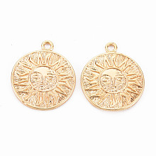 Honeyhandy Brass Pendants, Nickel Free, Flat Round with Sun, Real 18K Gold Plated, 17x14.5x1mm, Hole: 1.4mm