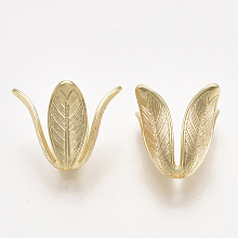 Honeyhandy Brass Bead Caps, Real 18K Gold Plated, Nickel Free, 4-Petal, Flower, 18x23.5~24.5x24.5~25.5mm, Hole: 2.5mm