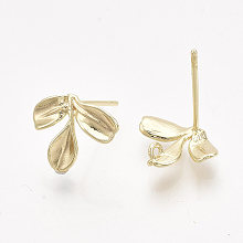 Honeyhandy Brass Stud Earring Findings, with Loop, Real 18K Gold Plated, Nickel Free, Leaf, 10x12mm, Hole: 1mm, Pin: 0.8mm