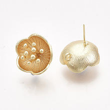 Honeyhandy Brass Stud Earring Findings, with Loop, Real 18K Gold Plated, Nickel Free, Flower, 15.5x16mm, Hole: 1.2mm, Pin: 0.8mm