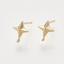 Honeyhandy Brass Stud Earring Findings, Nickel Free, with Loop, Real 18K Gold Plated, Star, Star: 9.5x7mm, Hole: 0.9mm, Pin: 0.8mm