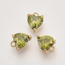 Honeyhandy Brass Cubic Zirconia Charms, Nickel Free, Heart, Faceted, Real 18K Gold Plated, Yellow Green, 7x5.5x3.5mm, Hole: 0.9mm