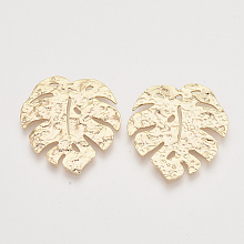 Honeyhandy Brasss Pendants, Tropical Leaf Charms, Nickel Free, Real 18K Gold Plated, Monstera Leaf, Bumpy, 30x29x1.5mm, Hole: 1.2mm