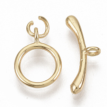 Honeyhandy Brass Toggle Clasps, with Jump Rings, Nickel Free, Real 18K Gold Plated, Ring: 14x11x1.5mm, Hole: 1.6mm, Bar: 19.5x2.5, Hole: 1.6mm, Jump Ring: 5x1mm.